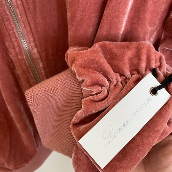 Revolve Lovers and Friends Pink Velvet Bomber Jacket - Picture 5 of 6